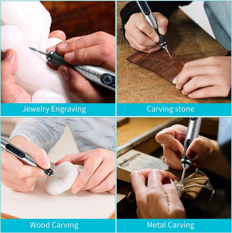 BLUVALL Electric Engraving Pen with 37 Bits, USB Rechargeable Cordless Engraving Machine, Portable DIY Rotary Engraver for Jewelry Wood Glass Stone Carving （Pull-out box design） - Image 5
